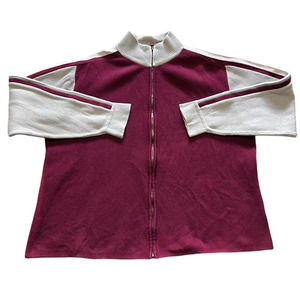 Joe Boxer Burgundy and Tan Color Block Zip Front Cardigan / Shacket Size XL